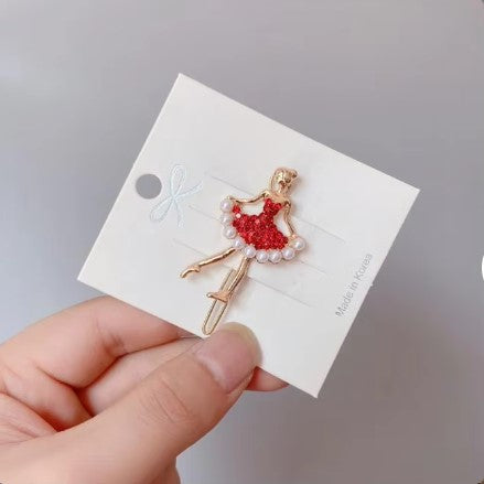 Hair Clip Red Ballet Dancer With Pearls