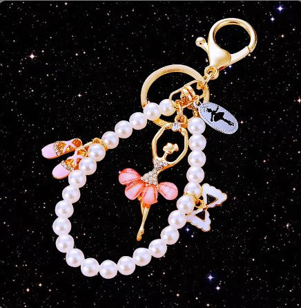 Keyring Pink Ballet Dancer With Pearls